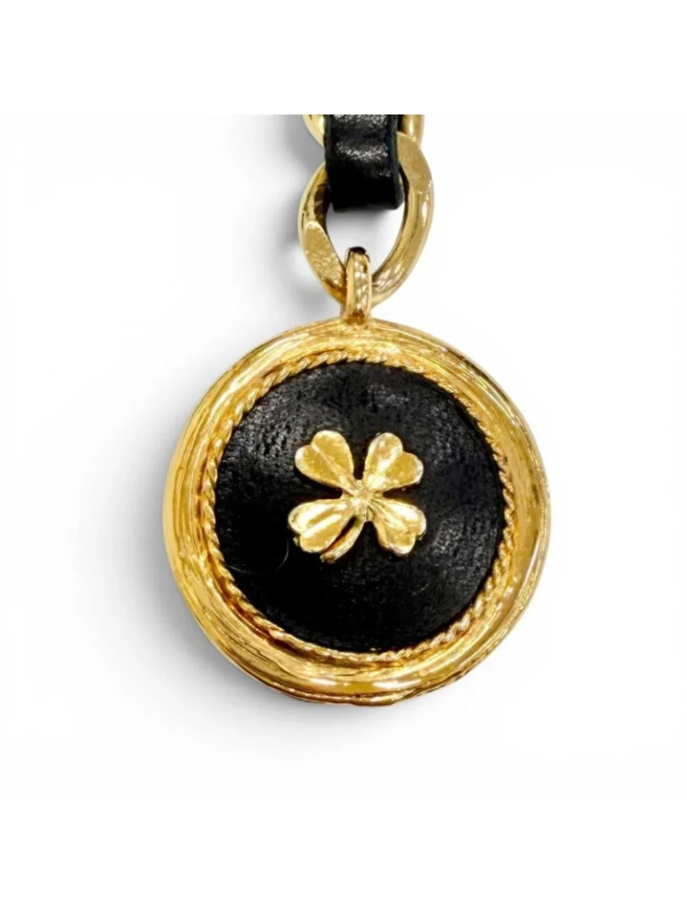 Chanel Vintage CC Logo Clover Leather Chain Belt Gold Black Recommended